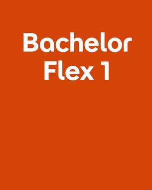 Bachelor Flex 1 in large, bold font on an orange background.