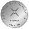 Silver badge inscribed with 'Excellence in Digital Education,' FIBAA Premium.