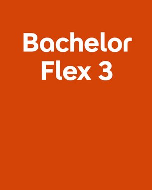 Bachelor Flex 3 in large white font on an orange background.