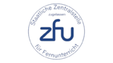 Logo of the German Central Office for Distance Learning (ZFU) featuring the inscription 'ZFU' and a note regarding its accreditation.